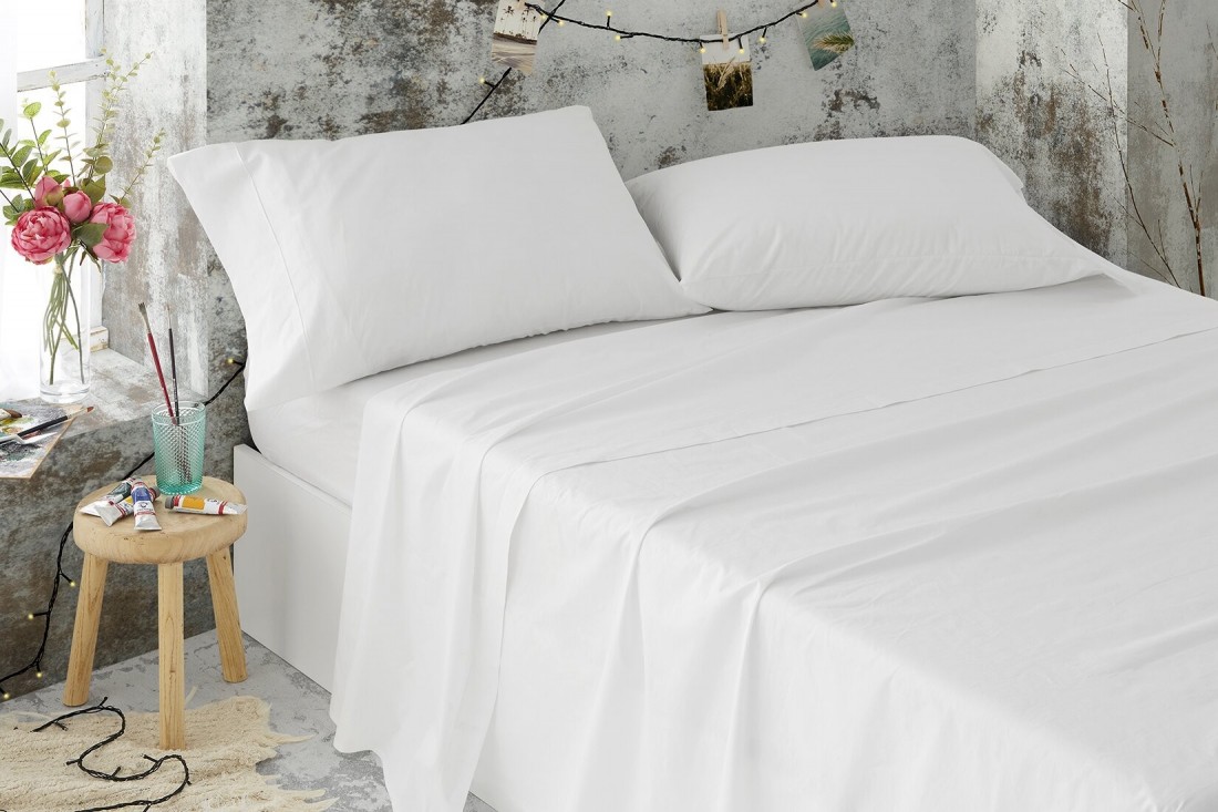 Sabana Bajera 100% Algodón Ajustable Hostelería Color Blanco Medidas Cama  90 cm