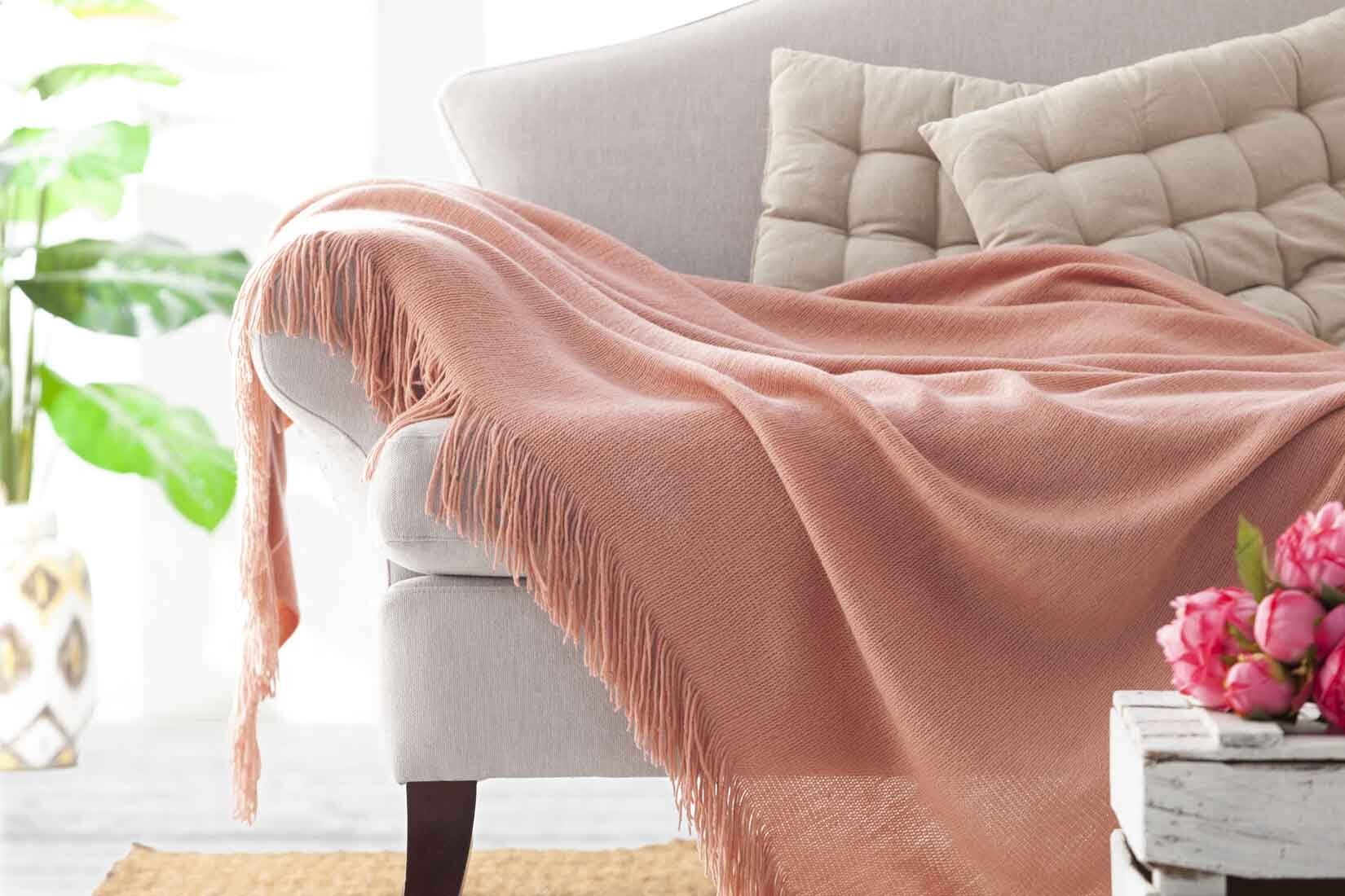Plaid tejido a punto de jersey de color rosa Burrito Blanco