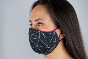 Mascarillas  antivirus, acabado Viroblock®, 04 GEOMETRIA con estampado blanco y ribete rojo