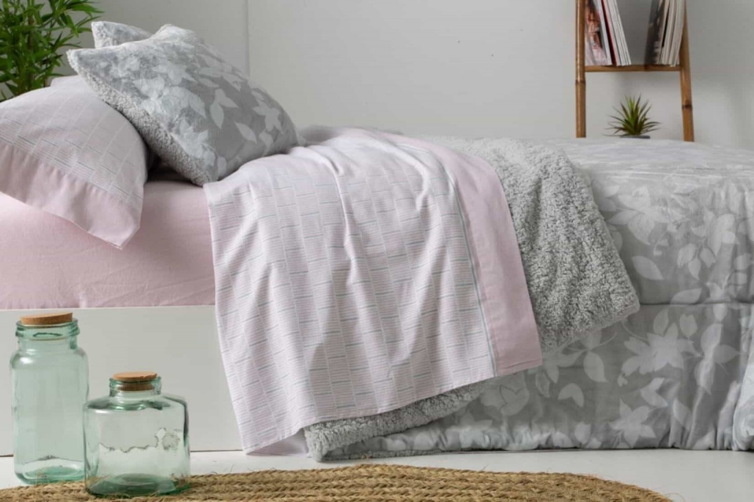 Juego de sábanas franela natural cama de 135 100% algodón