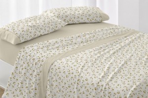 Juego de sábanas color mostaza diseño botánico 546