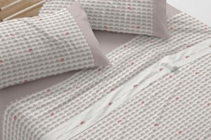 Juego de sábanas color lino diseño geométrico 184