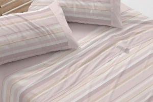 Juego de sábanas color rosa diseño rayas 547