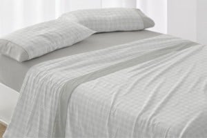 Juego de sábanas algodón 100% color gris diseño cuadros 635