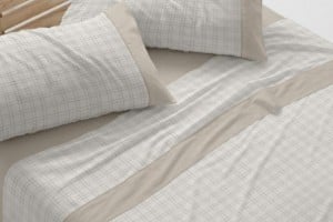 Juego de sábanas 100% algodón color lino diseño cuadros 635