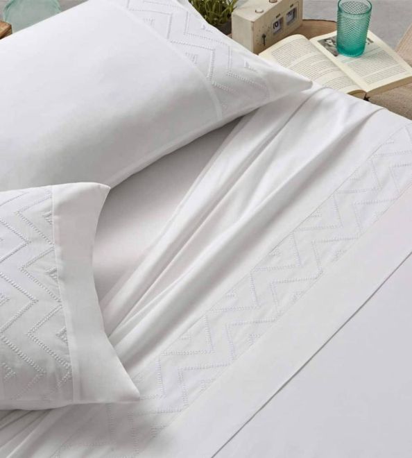 Sábanas bordadas algodón percal 200 hilos, 400 Blanco