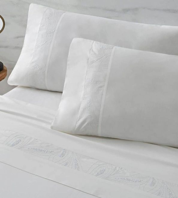 Sábanas bordadas algodón percal 200 hilos, 401 Blanco