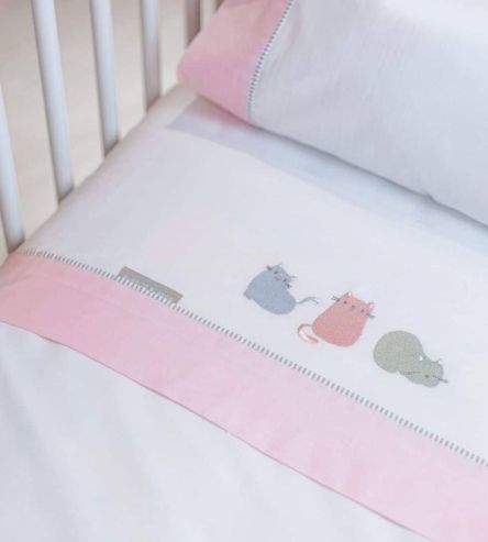 Sábanas bordadas cuna, maxicuna, minicuna -Algodón- 219 Rosa