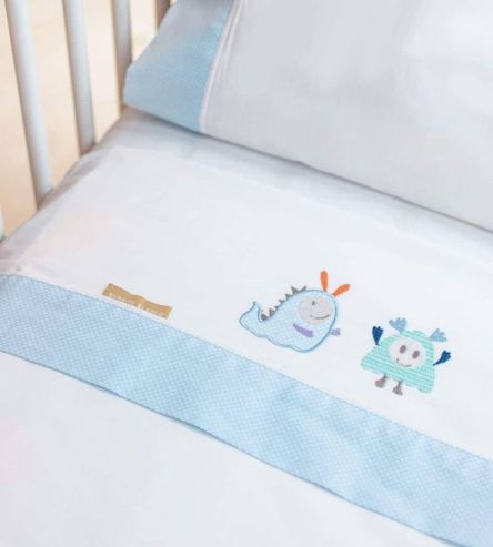 Sábanas bordadas cuna, maxicuna, minicuna -Algodón- 221 Azul