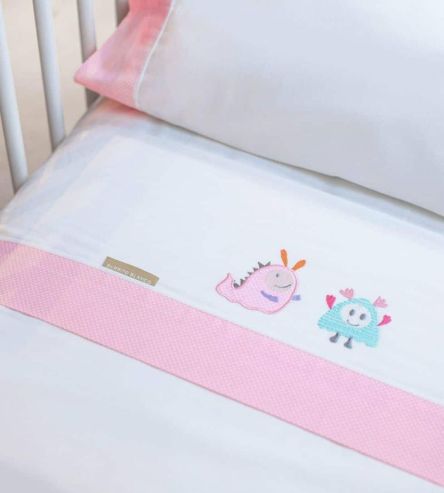 Sábanas bordadas cuna, maxicuna, minicuna -Algodón- 221 Rosa