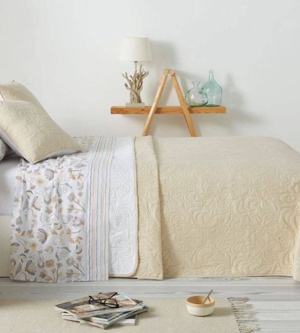 Colcha de verano diseño 152, color Beige/Blanco
