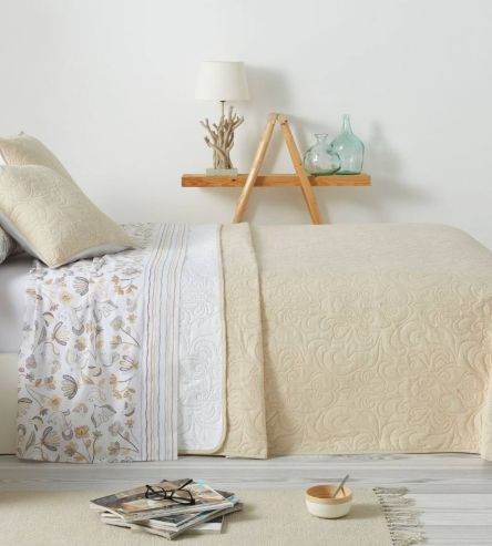 Colcha de verano diseño 152, color Beige/Blanco