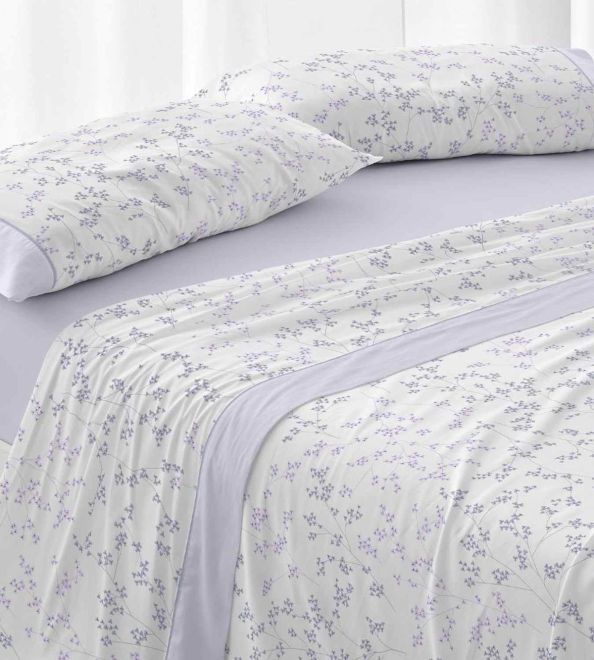 Juego de sábanas color lavanda diseño floral 548