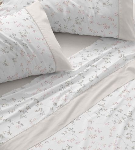 Juego de sábanas color greige diseño floral 548
