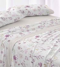 Juego de sábanas color nude diseño floral acuarelado 144