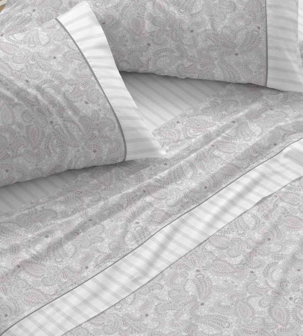 Juego de sábanas algodón 100% color gris diseño paisley 636