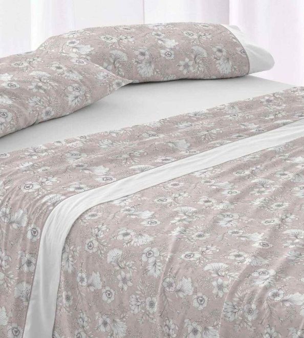 Juego de sábanas algodón 100% color nude diseño floral 637