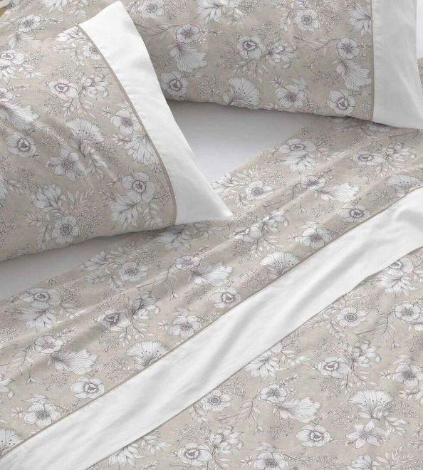 Juego de sábanas algodón 100% color beige diseño floral 637