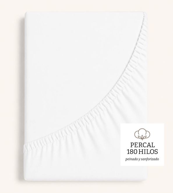 Sábanas bajeras Algodón Percal, Diseño 400 - Blanco
