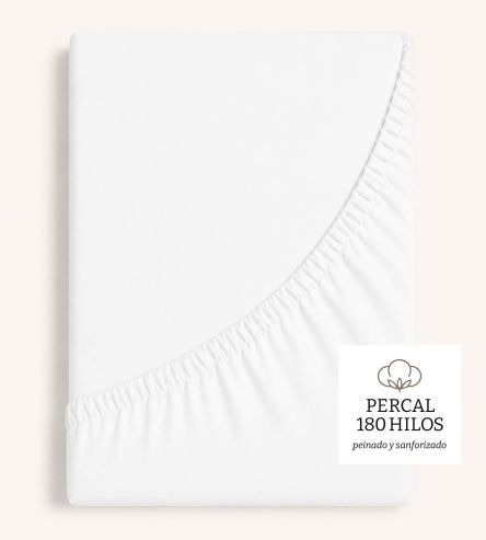 Sábanas bajeras Algodón Percal, Diseño 400 - Blanco