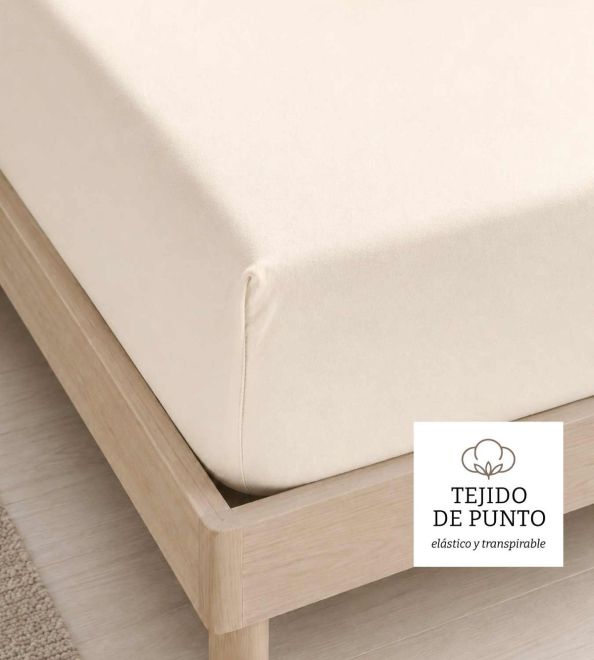 Sábana bajera beige 100% Algodón Tejido de Punto  ADJ001