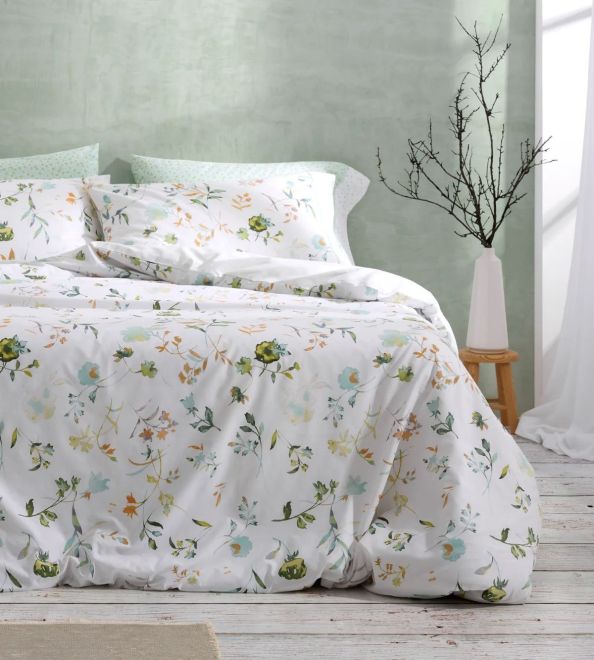Juego funda nórdica color menta diseño floral 144