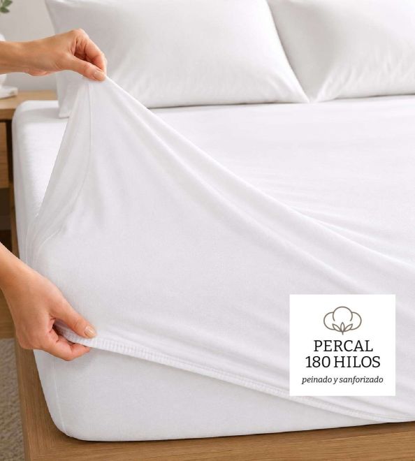 Sábanas bajeras Algodón Percal, Diseño 400 - Blanco