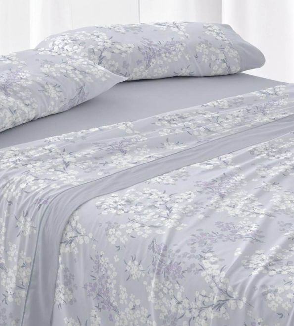Juego de sábanas algodón azul floral 579