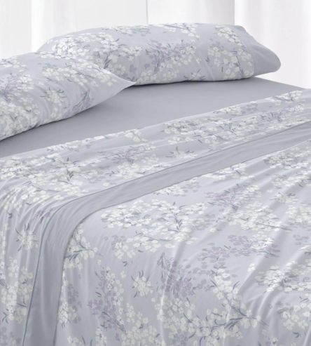 Juego de sábanas algodón azul floral 579