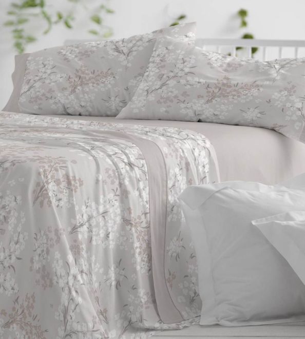 Juego de sábanas algodón color nude floral 579