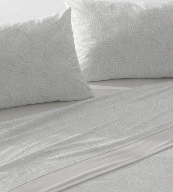 Juego de sábanas Velvelina - Beige diseño hojas 012